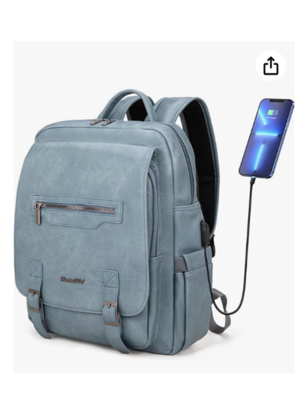 NWT Blue Montana West Laptop Backpack USB Port Faux Leather Unisex Knapsack